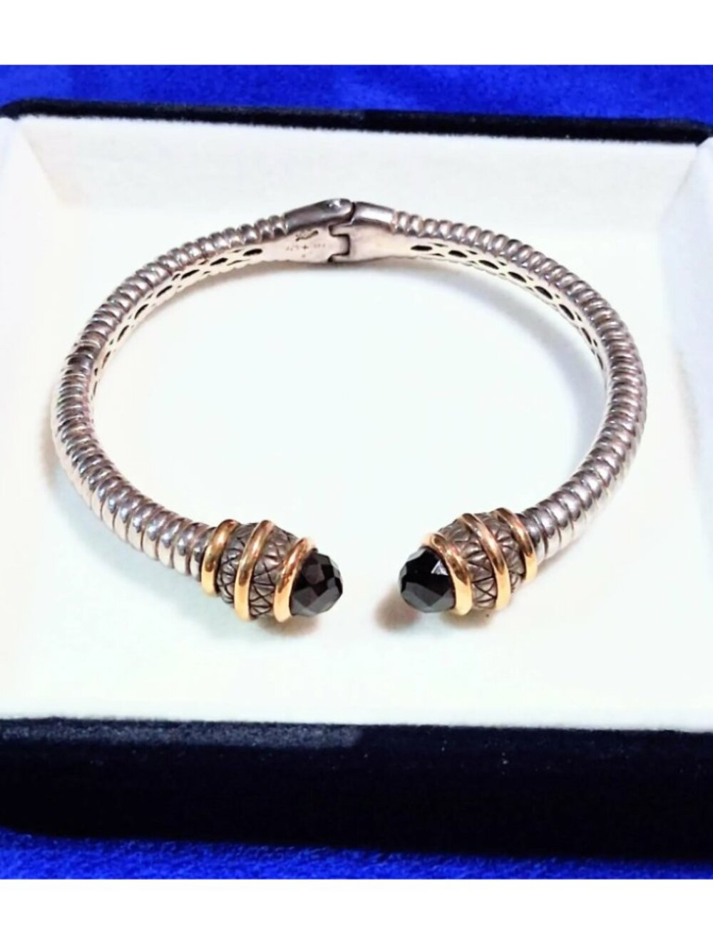 Lorenzo Silver & 18k Gold Garnet Bracelet, 2.75-Inch Width